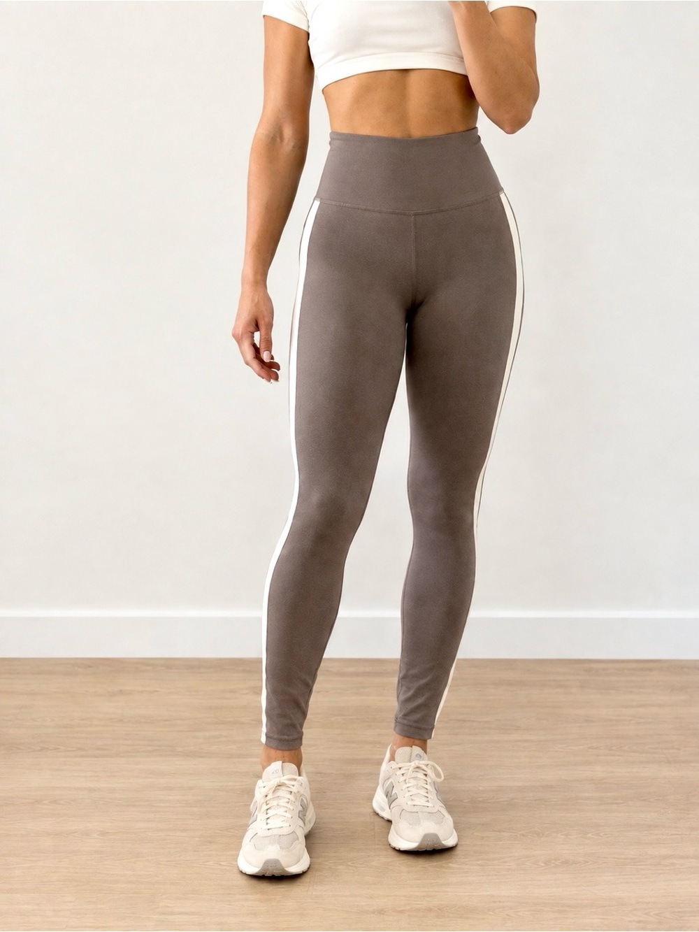 Athleta elation High-Waist Taupe Workout Leggings with Side Stripe